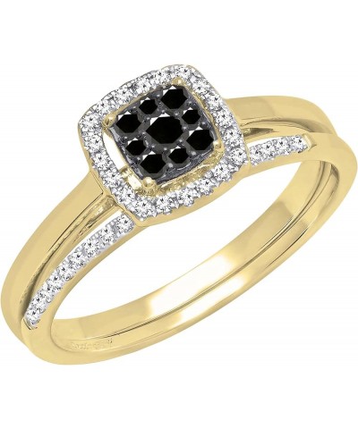 0.30 Carat Round Black & White Diamond Square Cluster Wedding Ring Set for Women in 10K Gold 7 Yellow Gold $192.34 Sets