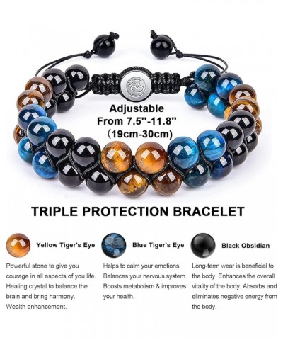 Triple Protection Bracelet 8mm 10mm Women Men Natural Stone Bracelet Natural Tiger Eye Obsidian Hematite Bead Bracelet Black ...