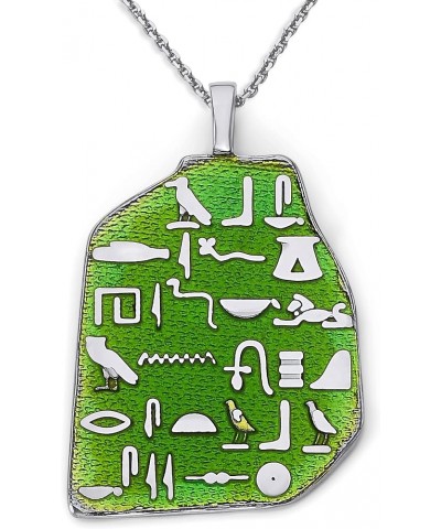 Egyptian Stone Slab with Hieroglyphics in Sterling Silver, Green Enamel, Made in America, Egyptian Fine Jewelry 22" Necklace ...