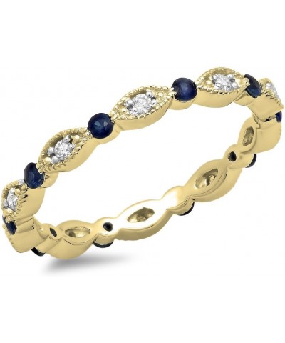 10K Gold Round Blue Sapphire & White Diamond Ladies Wedding Eternity Band Stackable Ring Yellow Gold $145.22 Rings