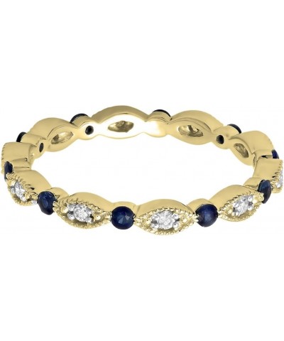 10K Gold Round Blue Sapphire & White Diamond Ladies Wedding Eternity Band Stackable Ring Yellow Gold $145.22 Rings