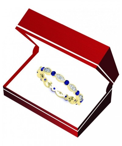 10K Gold Round Blue Sapphire & White Diamond Ladies Wedding Eternity Band Stackable Ring Yellow Gold $145.22 Rings