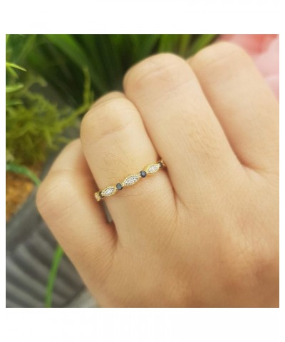 10K Gold Round Blue Sapphire & White Diamond Ladies Wedding Eternity Band Stackable Ring Yellow Gold $145.22 Rings