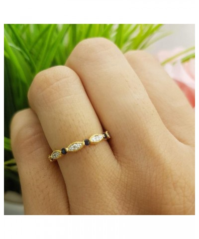 10K Gold Round Blue Sapphire & White Diamond Ladies Wedding Eternity Band Stackable Ring Yellow Gold $145.22 Rings