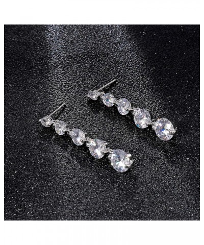 Women's Cubic Zirconia Bridal Earrings - Elegant Long Wedding Party Prom Earring for Bride Bridesmaids Crystal CZ Rhinestone ...