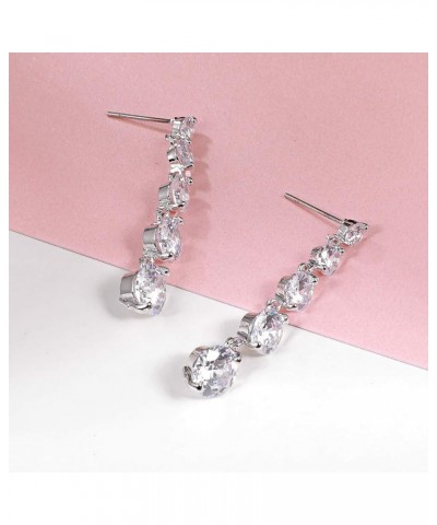 Women's Cubic Zirconia Bridal Earrings - Elegant Long Wedding Party Prom Earring for Bride Bridesmaids Crystal CZ Rhinestone ...