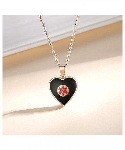 Free Engraving Heart Charm Medical ID Alert Necklaces for Women GOLD / BLACK type 1 diabetes $12.37 Necklaces