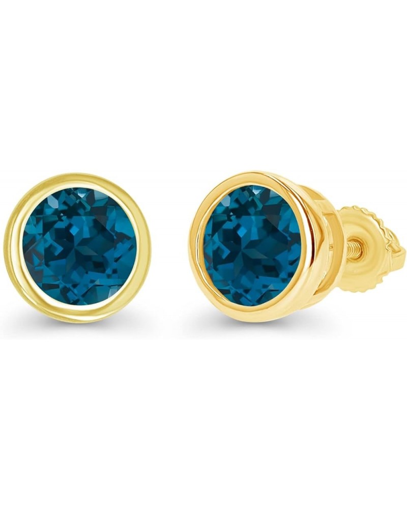 14K Gold Plated 925 Sterling Silver Hypoallergenic 6mm Round Bezel Set Genuine Birthstone Solitaire Screwback Stud Earrings B...