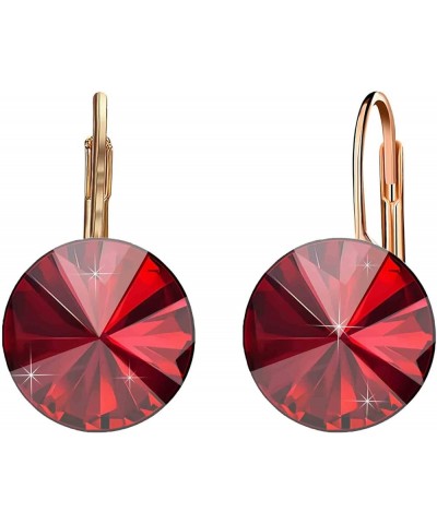 Round Austrian Crystal Drop Leverback Earrings for Women 14K Gold Plated Hypoallergenic Earrings Ruby $11.65 Earrings