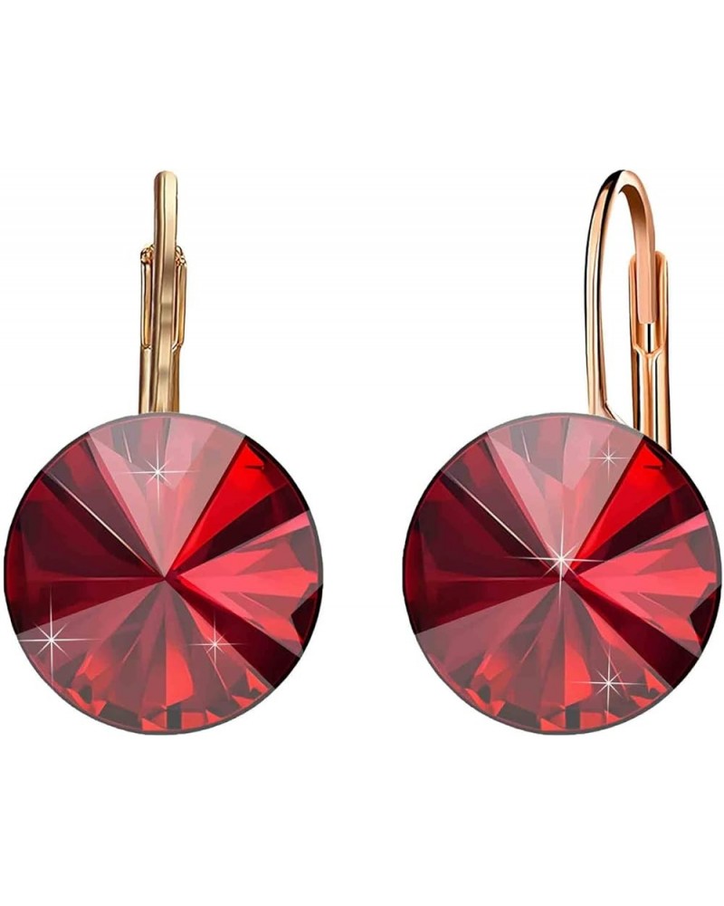 Round Austrian Crystal Drop Leverback Earrings for Women 14K Gold Plated Hypoallergenic Earrings Ruby $11.65 Earrings