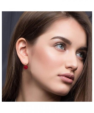 Round Austrian Crystal Drop Leverback Earrings for Women 14K Gold Plated Hypoallergenic Earrings Ruby $11.65 Earrings