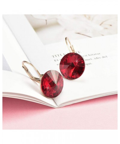 Round Austrian Crystal Drop Leverback Earrings for Women 14K Gold Plated Hypoallergenic Earrings Ruby $11.65 Earrings