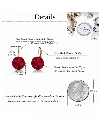 Round Austrian Crystal Drop Leverback Earrings for Women 14K Gold Plated Hypoallergenic Earrings Ruby $11.65 Earrings