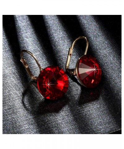 Round Austrian Crystal Drop Leverback Earrings for Women 14K Gold Plated Hypoallergenic Earrings Ruby $11.65 Earrings