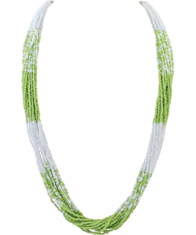 Long Multiple Row Handmade Mix Color Beaded Statement Necklace Women(NK-10647) Greenery $11.75 Necklaces