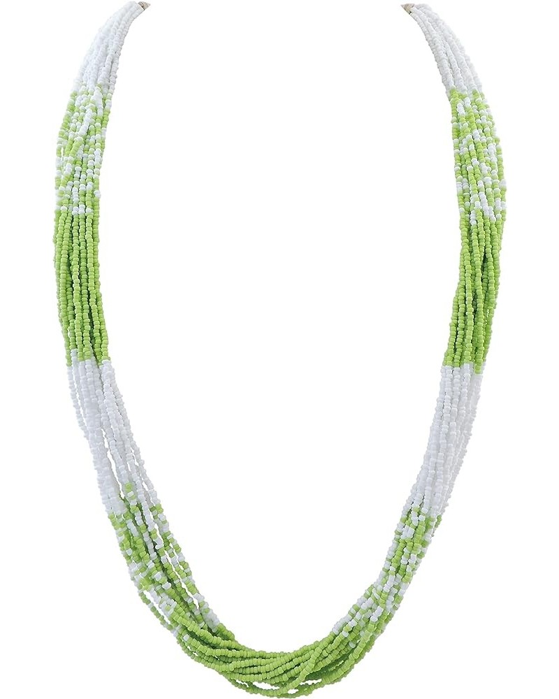 Long Multiple Row Handmade Mix Color Beaded Statement Necklace Women(NK-10647) Greenery $11.75 Necklaces