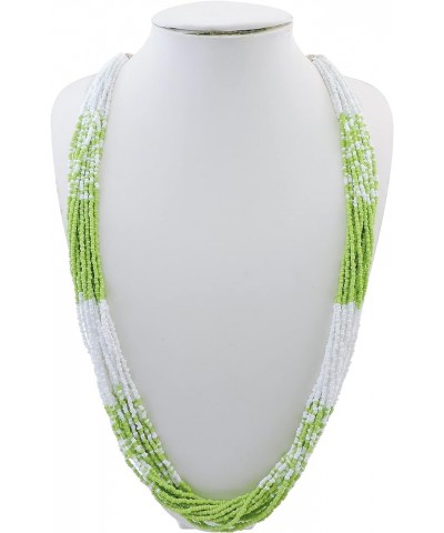 Long Multiple Row Handmade Mix Color Beaded Statement Necklace Women(NK-10647) Greenery $11.75 Necklaces