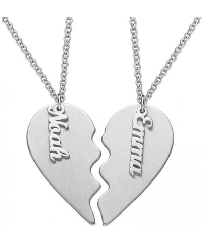 Stainless Steel Custom Name Heart Necklace Fashion Half Heart Pendant Couple Love Jewelry silver $12.54 Necklaces