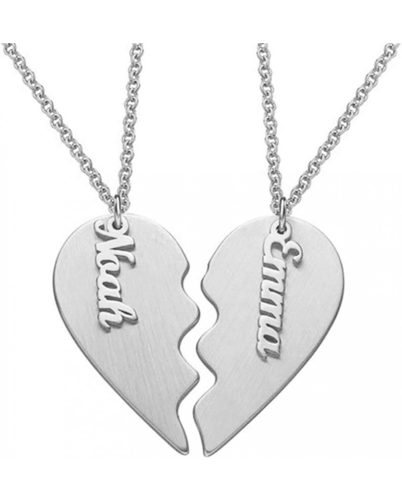 Stainless Steel Custom Name Heart Necklace Fashion Half Heart Pendant Couple Love Jewelry silver $12.54 Necklaces