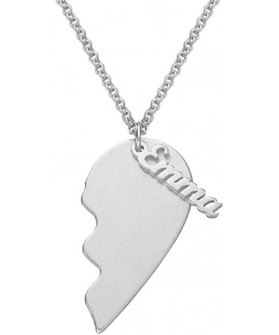 Stainless Steel Custom Name Heart Necklace Fashion Half Heart Pendant Couple Love Jewelry silver $12.54 Necklaces