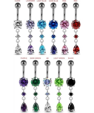 Round with Teardrop CZ Stone Dangling 925 Sterling Silver with Stainless Steel Belly Button Ring Pink $10.83 Body Jewelry