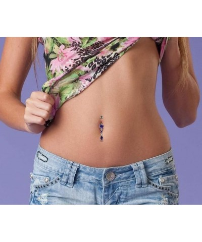 Round with Teardrop CZ Stone Dangling 925 Sterling Silver with Stainless Steel Belly Button Ring Pink $10.83 Body Jewelry