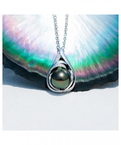 11-12MM Tahitian Black Pearl with Moissanite Pendant Necklace, AAAA Handselected Black Pearls, D Color Moissanite, 18K White ...