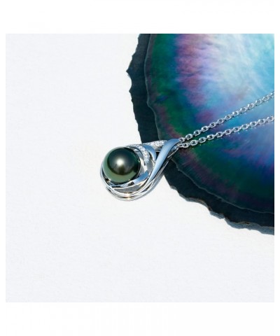 11-12MM Tahitian Black Pearl with Moissanite Pendant Necklace, AAAA Handselected Black Pearls, D Color Moissanite, 18K White ...