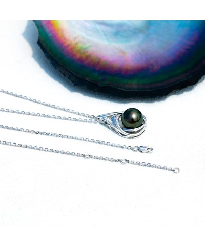 11-12MM Tahitian Black Pearl with Moissanite Pendant Necklace, AAAA Handselected Black Pearls, D Color Moissanite, 18K White ...