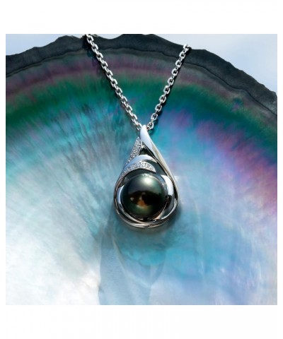 11-12MM Tahitian Black Pearl with Moissanite Pendant Necklace, AAAA Handselected Black Pearls, D Color Moissanite, 18K White ...