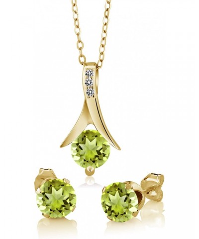 18K Yellow Gold Plated Silver Green Peridot and White Diamond Pendant and Earrings Jewelry Set For Women (2.60 Cttw with 18 I...