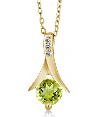 18K Yellow Gold Plated Silver Green Peridot and White Diamond Pendant and Earrings Jewelry Set For Women (2.60 Cttw with 18 I...