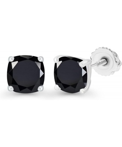 14K Gold Plated 925 Sterling Silver Hypoallergenic 4mm Cushion Cut Genuine Birthstone Solitaire Screwback Stud Earrings Onyx ...