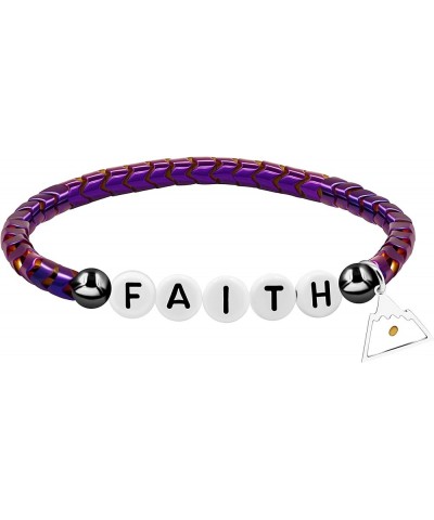 Faith Bracelet Gear-shaped Hematite Bangle with Mustard Seed Charm Inspirational Religious Jewelry with Gift Box Purple-trian...