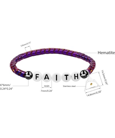 Faith Bracelet Gear-shaped Hematite Bangle with Mustard Seed Charm Inspirational Religious Jewelry with Gift Box Purple-trian...