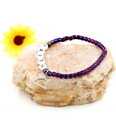 Faith Bracelet Gear-shaped Hematite Bangle with Mustard Seed Charm Inspirational Religious Jewelry with Gift Box Purple-trian...