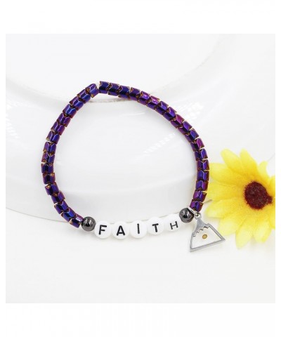 Faith Bracelet Gear-shaped Hematite Bangle with Mustard Seed Charm Inspirational Religious Jewelry with Gift Box Purple-trian...