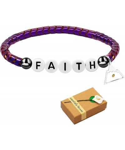 Faith Bracelet Gear-shaped Hematite Bangle with Mustard Seed Charm Inspirational Religious Jewelry with Gift Box Purple-trian...