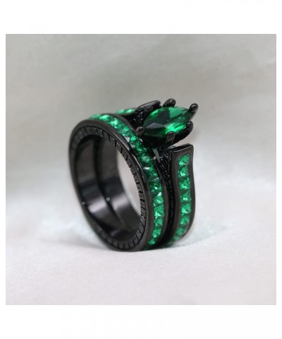 His and Her Couple Rings Black Matching Ring 1.5ct Green CZ Women Wedding Ring Sets for Him and Her women's size 6 & men's si...