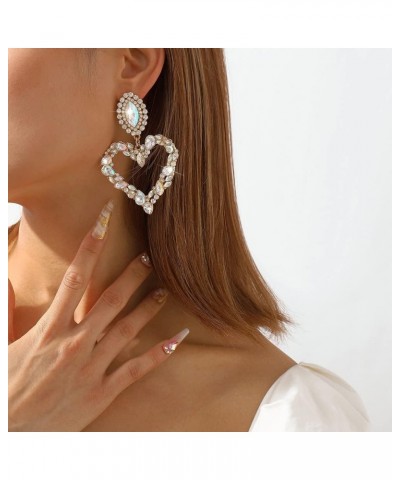 Heart Rhinestones Love Drop Stud Large Heart Rhinestone Crystal Dangle Earrings Elegant Statement Earrings for Women Wedding ...