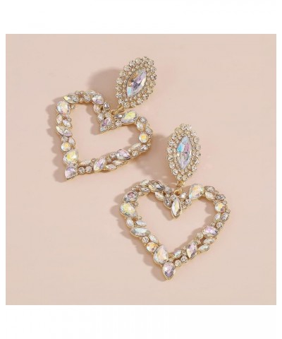 Heart Rhinestones Love Drop Stud Large Heart Rhinestone Crystal Dangle Earrings Elegant Statement Earrings for Women Wedding ...