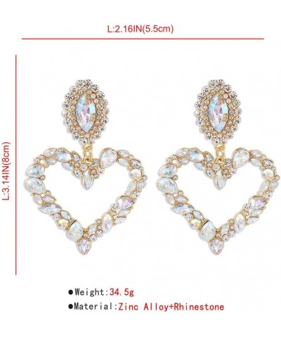 Heart Rhinestones Love Drop Stud Large Heart Rhinestone Crystal Dangle Earrings Elegant Statement Earrings for Women Wedding ...