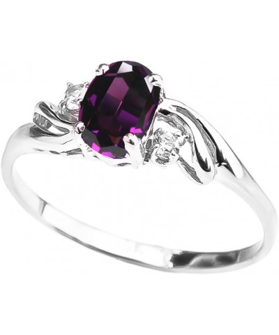 Exquisite 10k White Gold Oval-Shaped Amethyst with White Topaz 3-Stone Proposal Ring $74.25 Rings