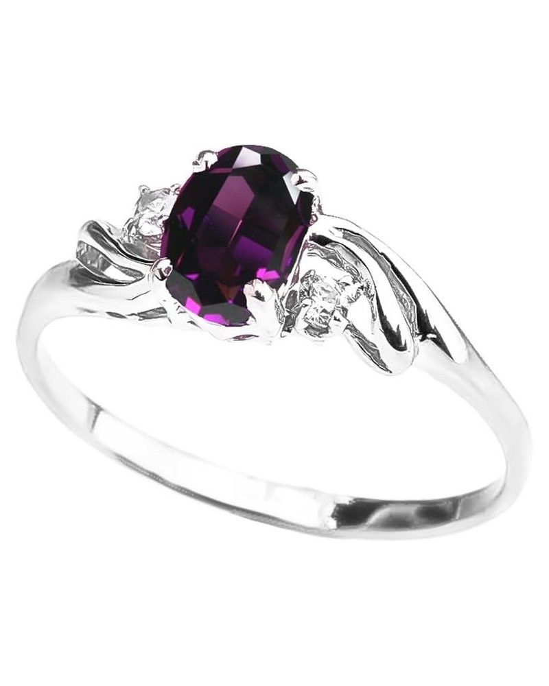 Exquisite 10k White Gold Oval-Shaped Amethyst with White Topaz 3-Stone Proposal Ring $74.25 Rings