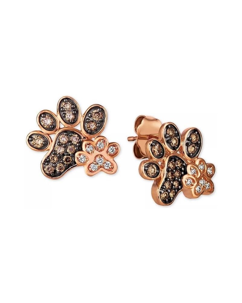 2 CT Round Shape Simulated Brown Chocolate and White Diamond Dog Paw Print Wedding Engagement Stud Earrings In 14K Rose Gold ...