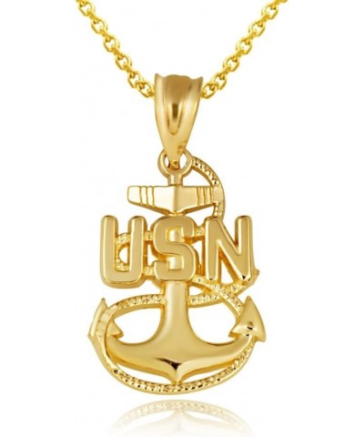 United States Navy Officially Licensed Chief Petty Officer Anchor Emblem Fine Pendant Necklace With Rolo Chain Real Solid 14K...