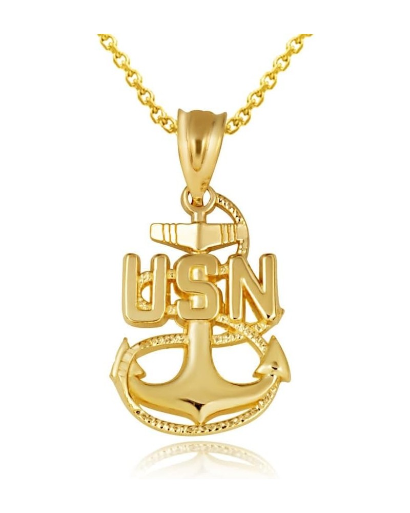 United States Navy Officially Licensed Chief Petty Officer Anchor Emblem Fine Pendant Necklace With Rolo Chain Real Solid 14K...