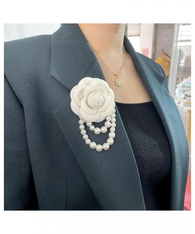 Camellia Flower Brooch Pins Vintage Pearl Tassel Floral Pin Badge for Women Girls Wedding Banquet Anniversary Brooch Blue,Gre...