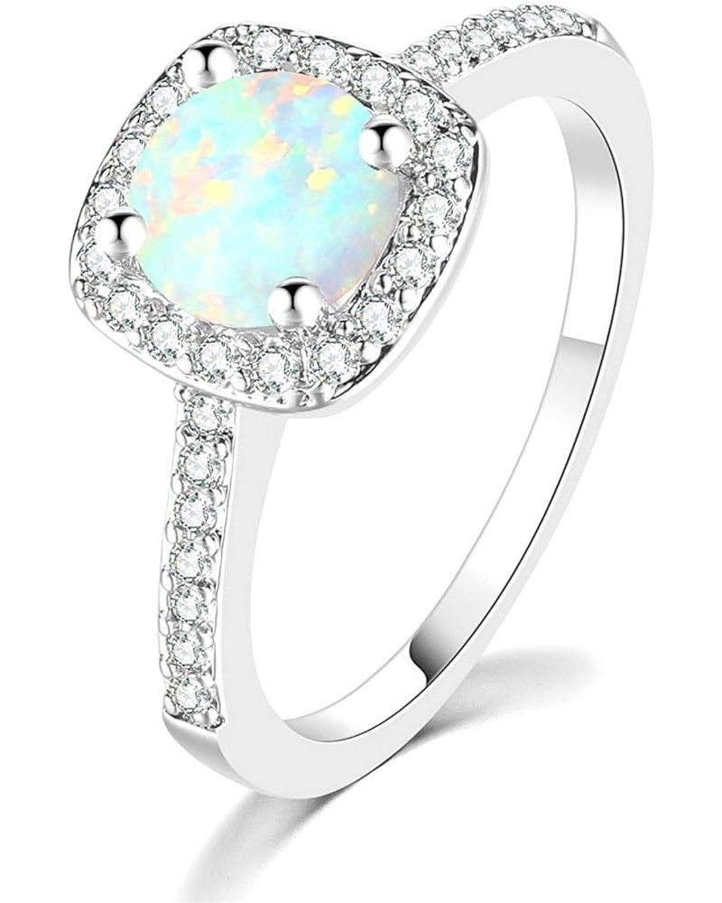 18K White Gold Plated Cubic Zirconia Promise Halo Wedding Engagement Eternity Bridal Ring for Women white opal $9.50 Rings