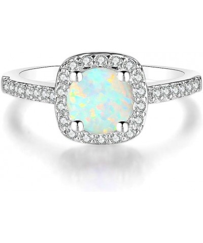 18K White Gold Plated Cubic Zirconia Promise Halo Wedding Engagement Eternity Bridal Ring for Women white opal $9.50 Rings